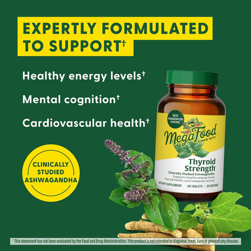 MegaFood Thyroid Strength, Mineral Supplement for Women, 90 Tabs, Thyroid Support with Ashwagandha, Zinc, Selenium,