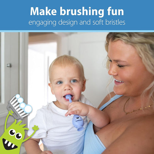 Set, Dr. Brown's ToothScrubber Toddler Toothbrush Monster with Strawberry Flavor Toothpaste