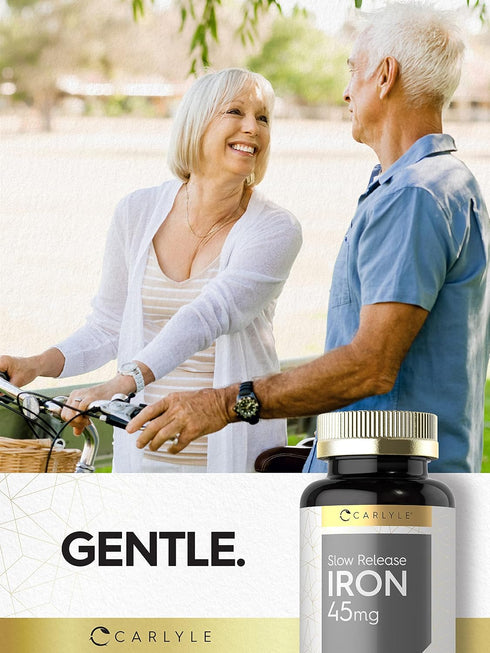 Carlyle Slow Release Iron | 45 mg | 180 Tablets - Vegetarian, Non-GMO, Gluten Free Formula | Ferrous Sulfate Mineral