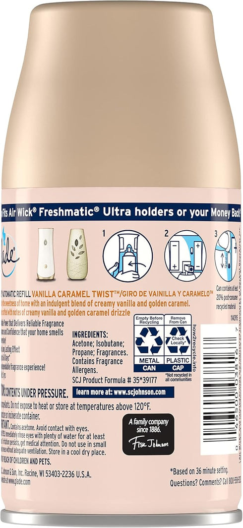 Glade Automatic Spray Refill, Vanilla Caramel Twist, 6.2 Oz Air Freshener for Home and Bathroom