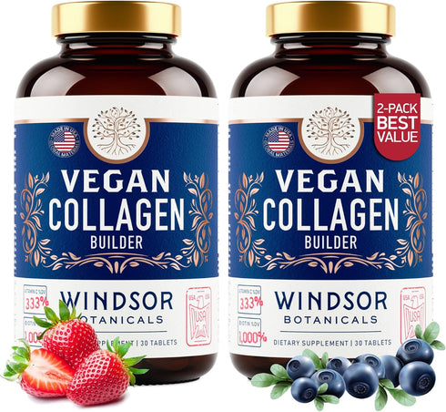 Plant-Based Collagen Booster - Vegan Supplements for Skin, Hair, Nails, 2-Pack, 60 Non-GMO Pills