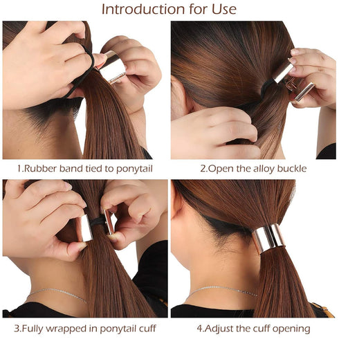 Ponytail Cuff Gold for Women - Metal Circle Elastic Hair Ties, Rubber Bands Holder, Fashion Hair Accessories Set of 3