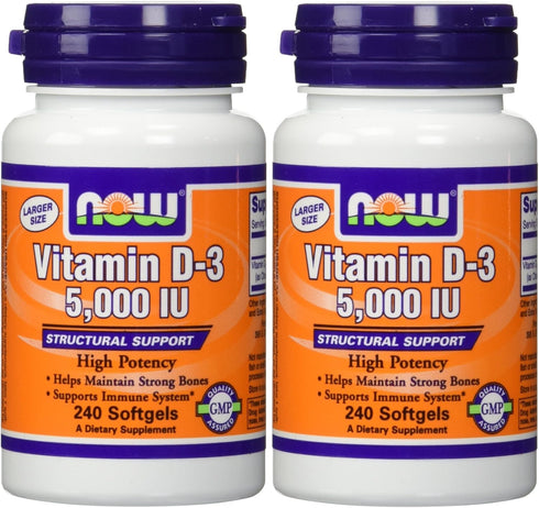 NOW Foods Vitamin D3 5000 IU, 240-softgels, Pack of 2