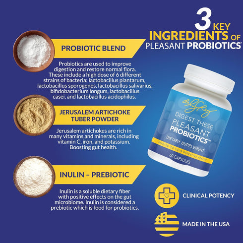 Dr. Liz Cruz Pleasant PROBIOTICS, 60 Veggie Capsules, Dietary Supplements with Proprietary Probiotic & Prebiotic Blend