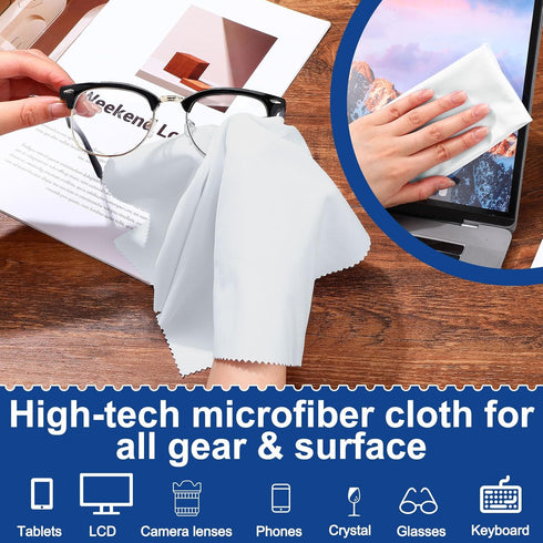 Frienda 12 Pack Large Microfiber Glass Cleaning Cloths, 12 x 12 Inch for Eyeglasses, Screens, and Lenses