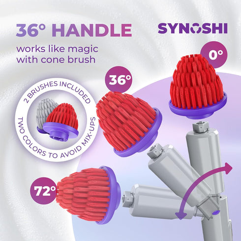 Set (2 Synoshi PRO Cone Brush Heads Units) for Electric Spin Scrubber Bathroom & Shower Cleaning Brush Universal