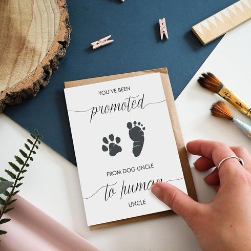 Pregnancy Announcement for Uncle, Baby Announcement Card for Uncle, Promoted from Dog To Human