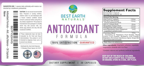 Best Earth Naturals Antioxidant Supplement with Pomegranate, Mangosteen, Goji Berry Capsules, 30 Day Supply