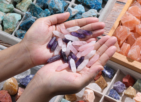 CrystalTears Healing Crystal Stones Set - Hexagonal Natural Amethyst, Rose Quartz, Clear Quartz Reiki Healing Crystals
