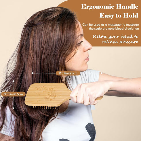 Natural Wooden Bamboo Hair Brush and Detangle Tail Comb, Paddle Hairbrush for Women, Men, Kids, Curly Hair Health