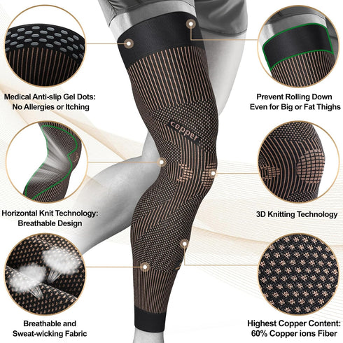 Inflammation, NEENCA Copper Compression Leg Sleeve, Ultra-thin Full Leg Sleeve with Copper Ions Infused Fabric for Knee