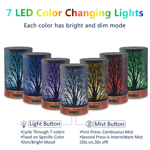 EQUSUPRO Essential Oil Diffuser, 150ml Metal Aromatherapy Oil Diffuser, Ultrasonic Cool Mist, 7 Colors LED.
