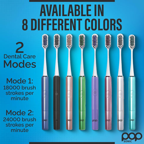 Pop Sonic Go Plus Travel Electric Toothbrush (Rose Gold) | 2 Speeds with 18000-24000 Vibrations Per Minute, Ultimate Set