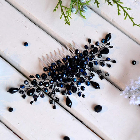 Kercisbeauty Black Crystal Hair Comb Headband Hair Vine Wedding Bridal Accessories for Women Party Prom Headpiece