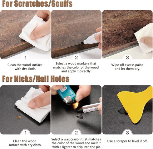 SEISSO 12 Colors Furniture Repair Kit - Touch-up Markers and Wood Fillers for Stains, Scratches, Upgrade Furniture Kit