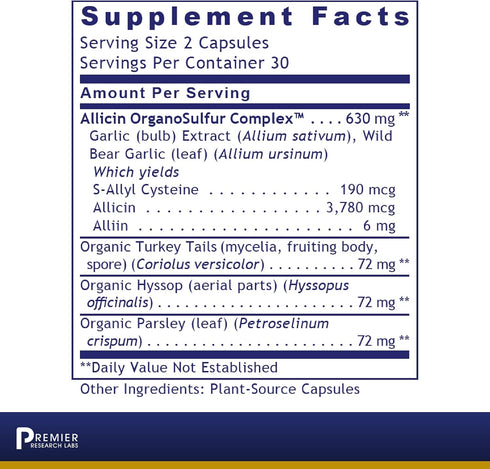 Premier Research Labs Allicidin - Garlic Allicin Supplement, Garlic Supplements, Garlic Pills, Allicin Extract, Garlic Extract, Odorless Garlic Capsules, Immune Support - 60 Vegetarian Capsules