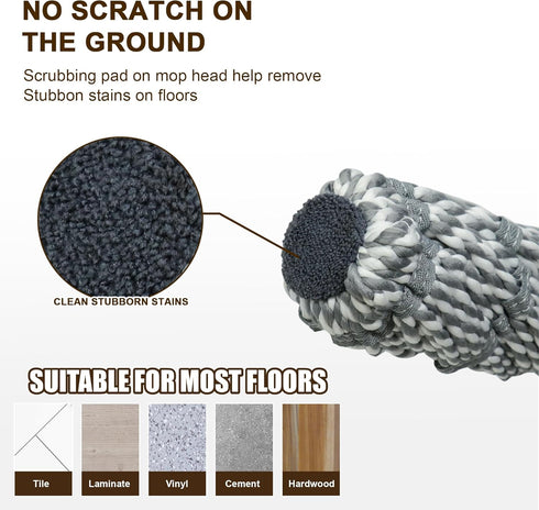 Self Wringing Mop for Floor Cleaning, Easy Squeeze Twist Mop with 52.5 Inch Long Handle, Heavy Duty Wet Mop