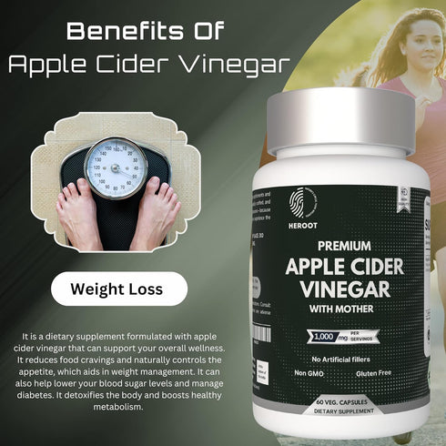 Heroot 500mg 120 Apple Cider Vinegar (ACV) Non-GMO, Gluten Free Supplement | Capsules