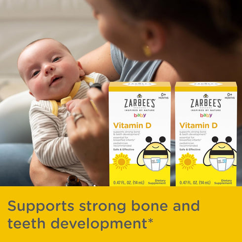 Zarbee's Vitamin D Drops for Infants, 400IU (10mcg), Baby & Toddler Liquid Supplement, 2 Pack, 0.47 Fl Oz Bottles