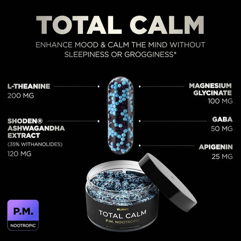 AMPM Nootropic Total Focus + Calm 9X Strength with Caffeine, L-Theanine, Alpha GPC, L-Tyrosine, Ashwagandha - Brain