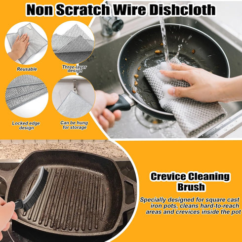 Kit,5 XANGNIER Cast Iron Scrubber Cleaning Pcs Cast Iron Skillet Cleaner Care Kit Tools Accessories