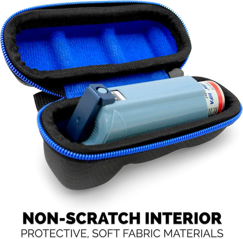 CASEMATIX Asthma Inhaler Travel Case with Lanyard and Clip-on Keychain Carabiner, Black
