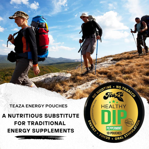 Teaza Peppermint Herbal Energy Pouch - 10 Count, 4 Camo Pucks for Natural Energy Boost