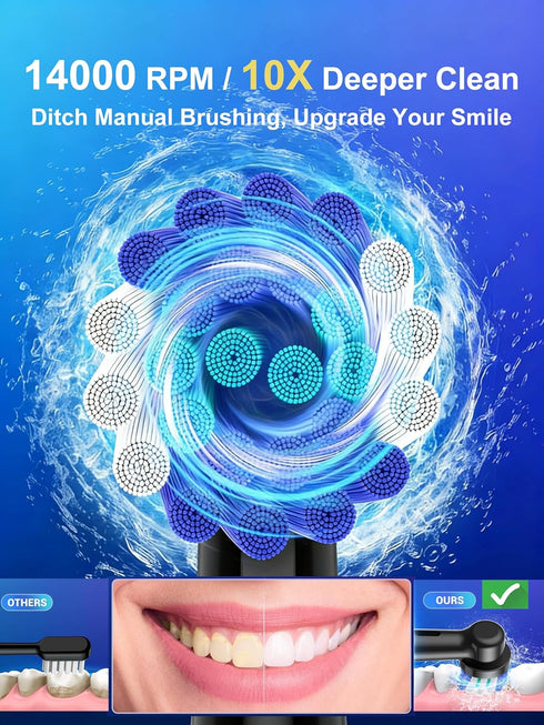 YAGEA 8 5 50-Day 3 R05(Black) Rotating Electric Toothbrush for Adults with Brush Heads, Travel Case, Modes Rechargeable