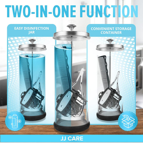 JJ CARE Disinfectant Jar (35oz), Barber Jar Glass, Implement Disinfectant Container with Stainless Steel Removable