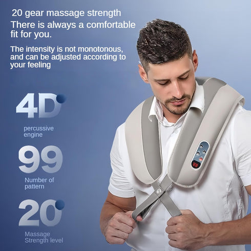 THOUGHTOSIS 15-Minute Electric Back Massager Shawl with Heat, Strong Percussive Tapping Therapy(not kneading), Auto