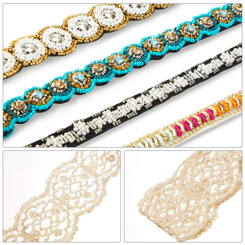 WILLBOND 10 Pieces Rhinestone Beaded Headbands, Elastic Lace Handmade Headwraps, Vintage Crystal Hair Accessories