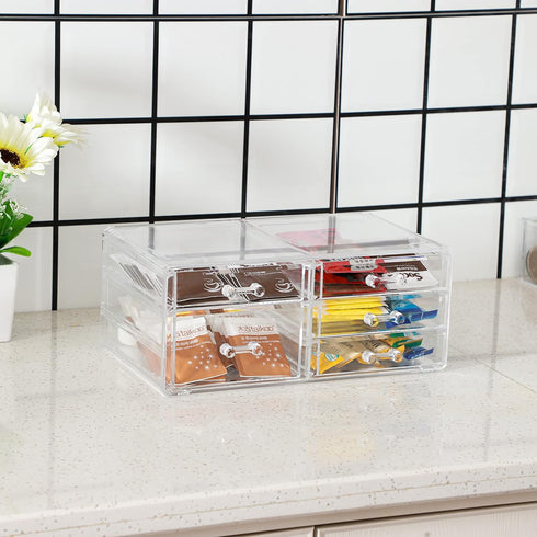 Office Desktop Storage Box - Rectangular Drawers, Plastic Makeup Storage with 5 Drawers for Desk Organization, Clear