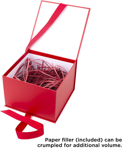 Hallmark Medium Gift Box with Lid and Shredded Paper Fill (Red 7 inch Box) for All Occasions
