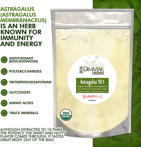 Organic Astragalus 10:1 Extract Powder - Huang Qi Concentrate Granules, Lab Tested, USDA Organic 4oz / 112g by Dimmak