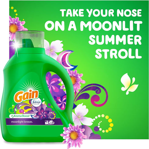 Gain + Aroma Boost Liquid Laundry Detergent - Moonlight Breeze Scent, 61 Loads, 88 fl oz, HE Compatible