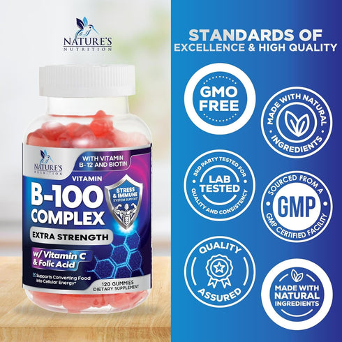 Super B Complex Gummies, Extra Strength Vitamin B Supplement with Vitamin C, Folic Acid, Niacin, B6, B12, Biotin - 120