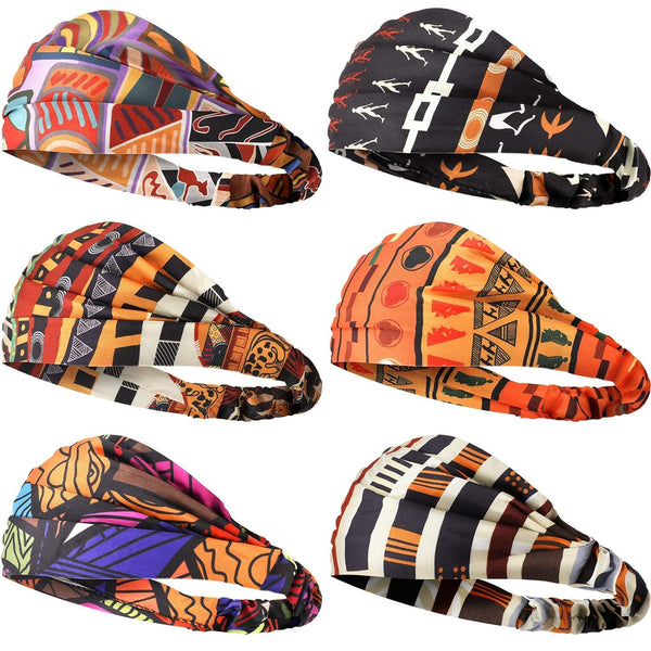 Syhood 6 Piece African Headbands Hair Accessories for Women, Vintage Yoga Headpiece, Wide Stretchy Elastic Hair Bands