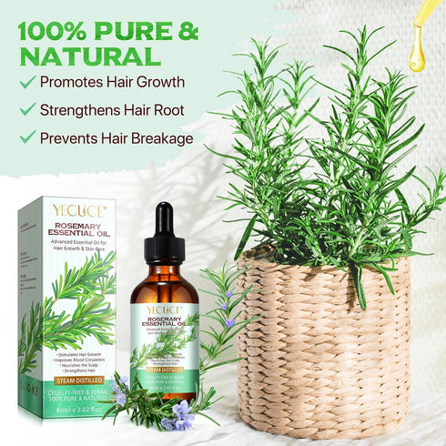 Pure Rosemary Essential Oil 2.02 Fl Oz - Undiluted for Hair Growth, Skin Care & Aromatherapy
