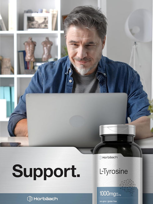 Horbaach L-Tyrosine Supplement | 1000mg | 250 Capsules | Non-GMO and Gluten Free Formula