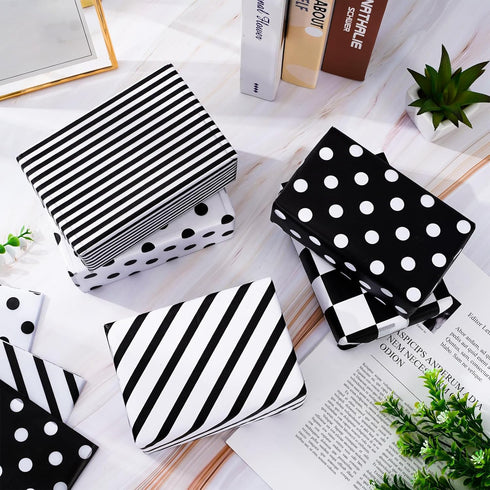 Whaline 120Pcs Checkered Black White Tissue Paper, Star Stripes Polka Dots Pattern for Home Wedding Birthday Gift Wrap