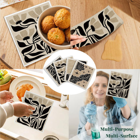 LARTSFRO 4 Swedish Dishcloths for Kitchen, Floral Boho Botanical Swedish DishCloths, Papaya Reusable Paper Towels
