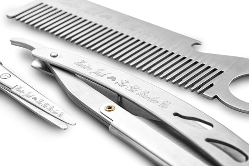 Straight Razor Kit - Complete Kit for Men with Beard Scissors & Metal Comb, Premium Polished Stainless Steel, 10 Extra