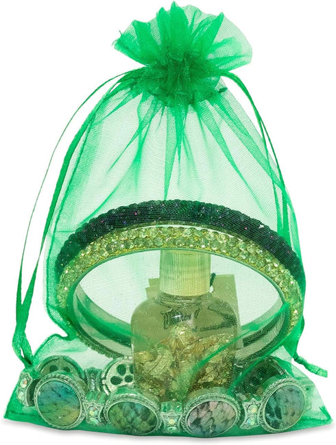 100 Pieces 5x7 inches Gift Wrap Bags, Green Organza Sheer Fabric Drawstring Bags for Baby Shower Favor