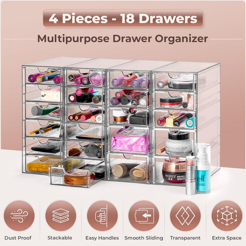 Sorbus Makeup Organizer with 22 Drawers, Acrylic Storage for Makeup, Office Supplies, Jewelry, and Stationary