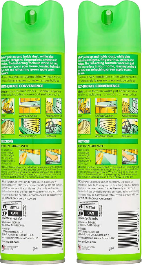 Endust Multi-Surface Dusting and Cleaning Spray | Green Apple | 2 Count