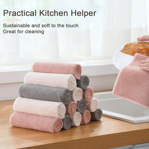 6 Pack Kitchen Dish Cloths - Super Absorbent Microfiber Cleaning Towels, 12x12 Inches