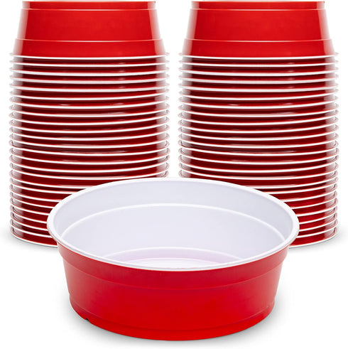 GoBig Red Party Cup Bowls - Large Disposable Plastic Bowls, 22 oz or 60 oz