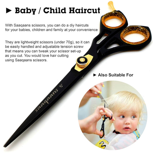 Saaqaans SQR-01 Professional Hairdressing Scissor - Perfect for Salon/Barber/Home Use with Black Pouch