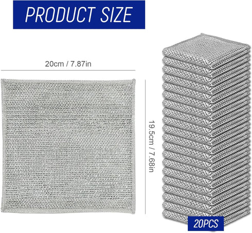 Holyenten 20PCS Non-Scratch Steel Scrubber Pads, Dual-Sided Wire Dishcloths for Wet/Dry Cleaning, Metal Scrubbers