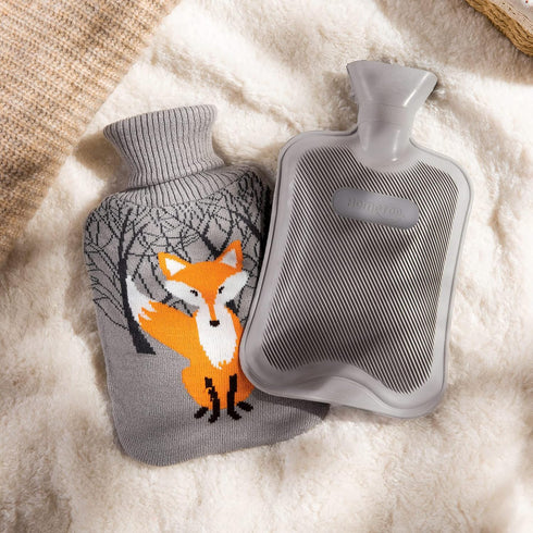 HomeTop Classic Rubber Hot Water Bottle - Cute Fox Knit Cover
